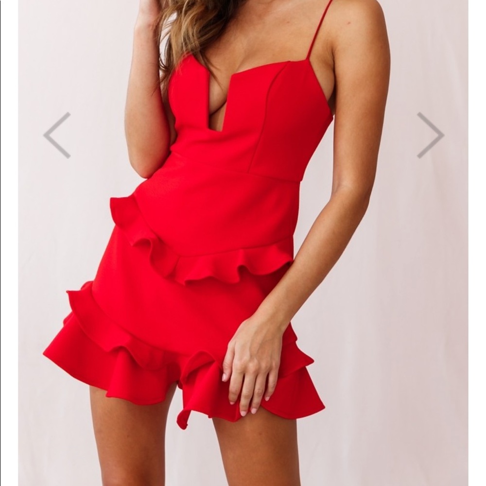 Selfie Leslie red frill mini dress